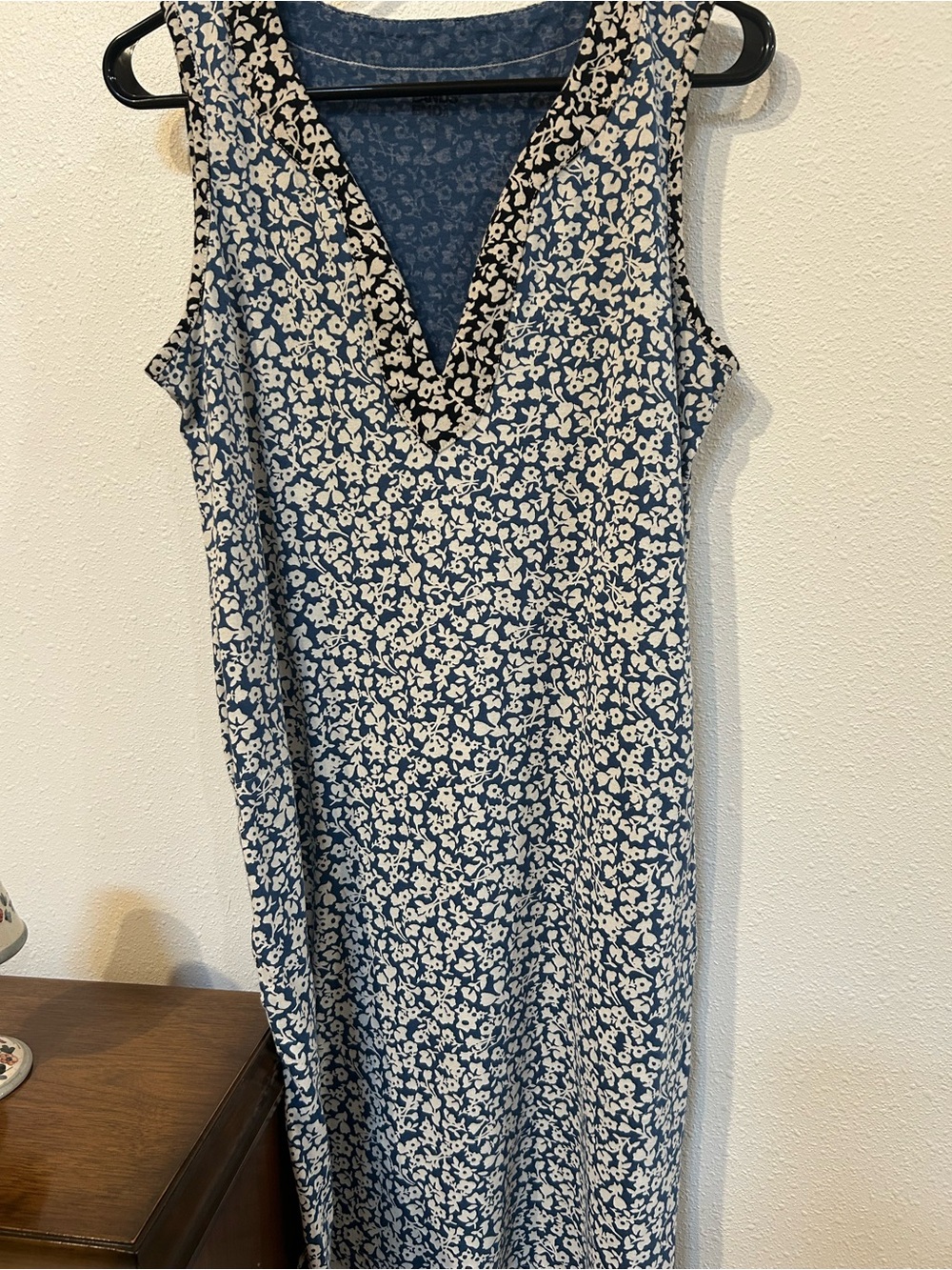 Lands' End Blue and White Floral V-Neck Midi Dress